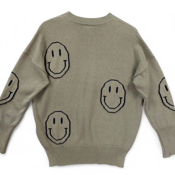 Miou Muse Sweater Womens Sz S Green Smiley Face Graphic Pullover Crewneck Knit - Picture 2 of 9